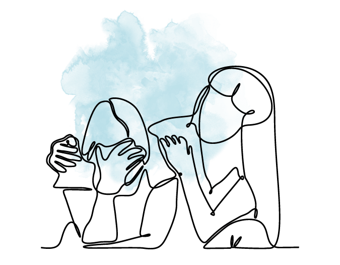 line drawing graphic of a woman comforting another woman