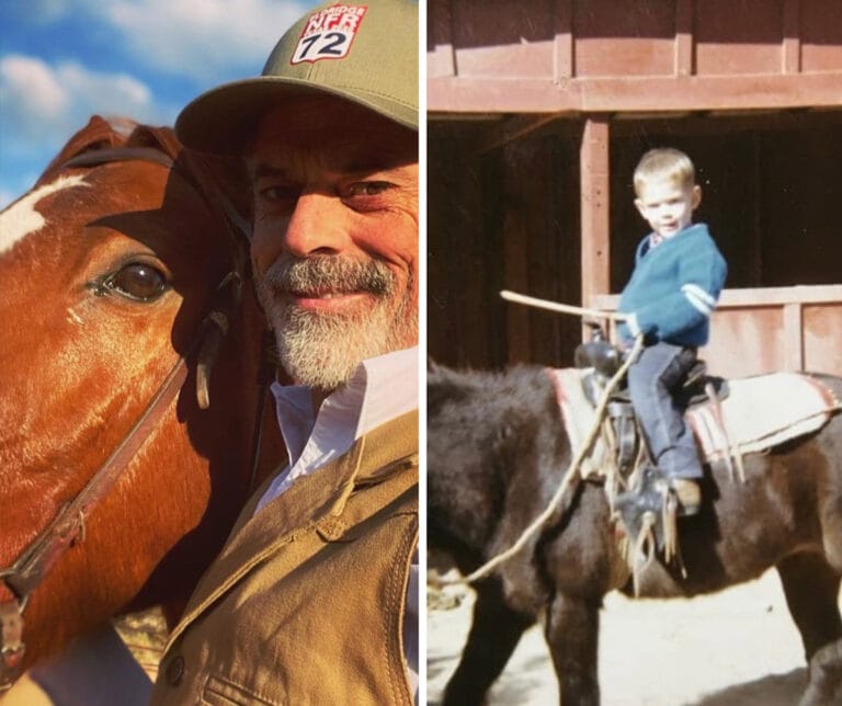 C Thomas Howell with horse and as a child riding a horse