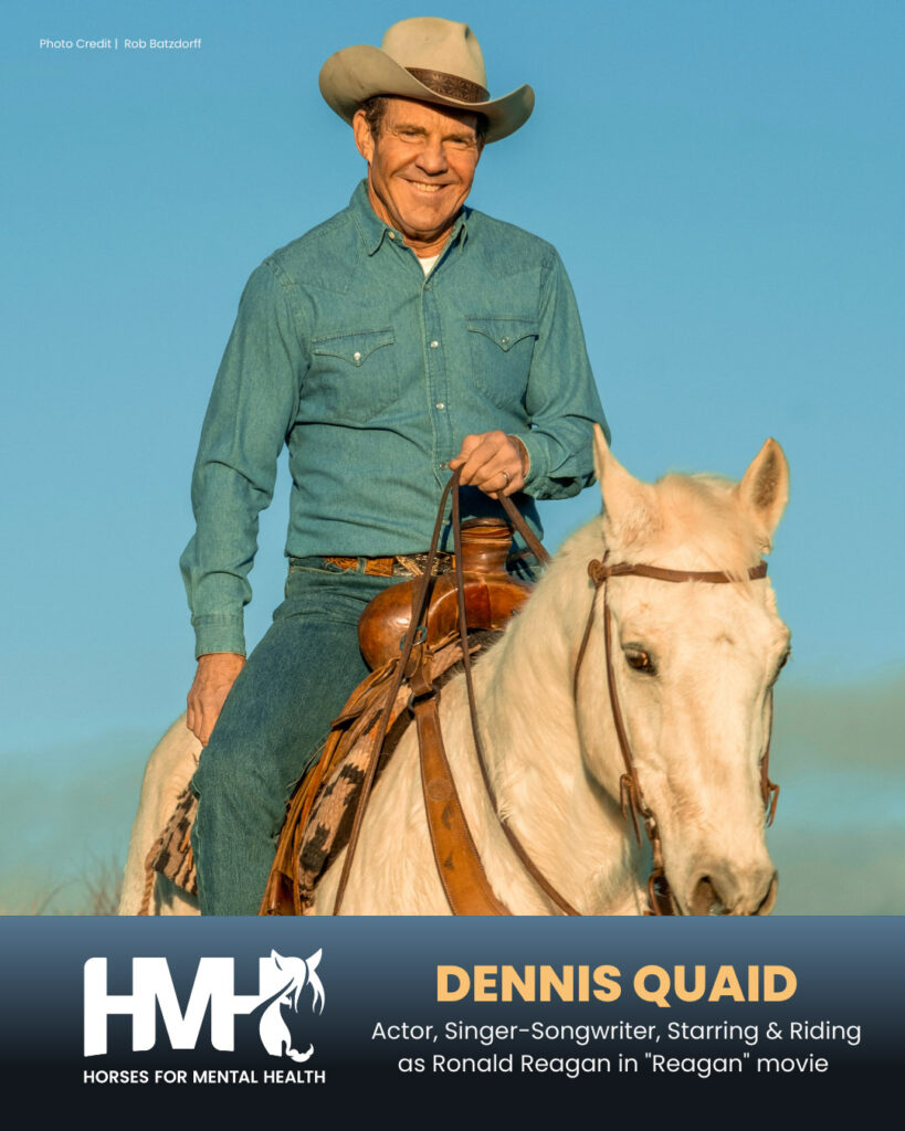 graphic showing Randy Quaid riding a horse with HMH logo and bio information at the bottom.