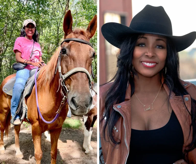 Brei Carter headshot and photo of her on a horse